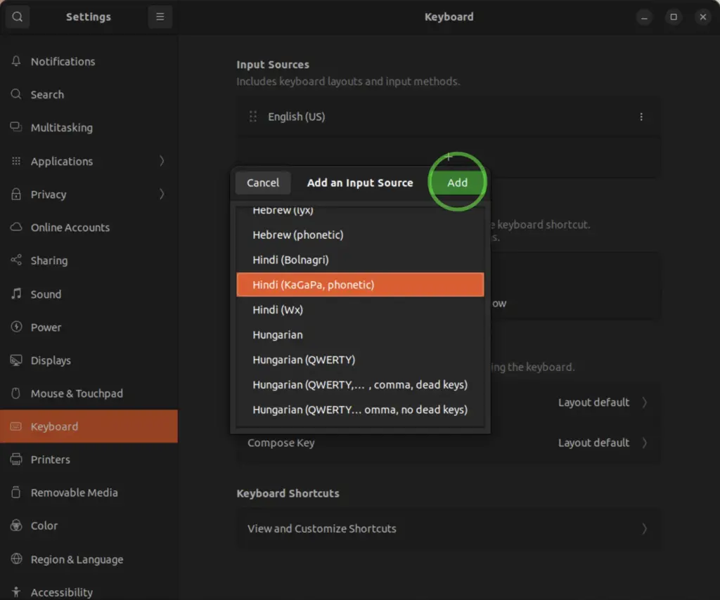 Linux - adding a Hindi keyboard