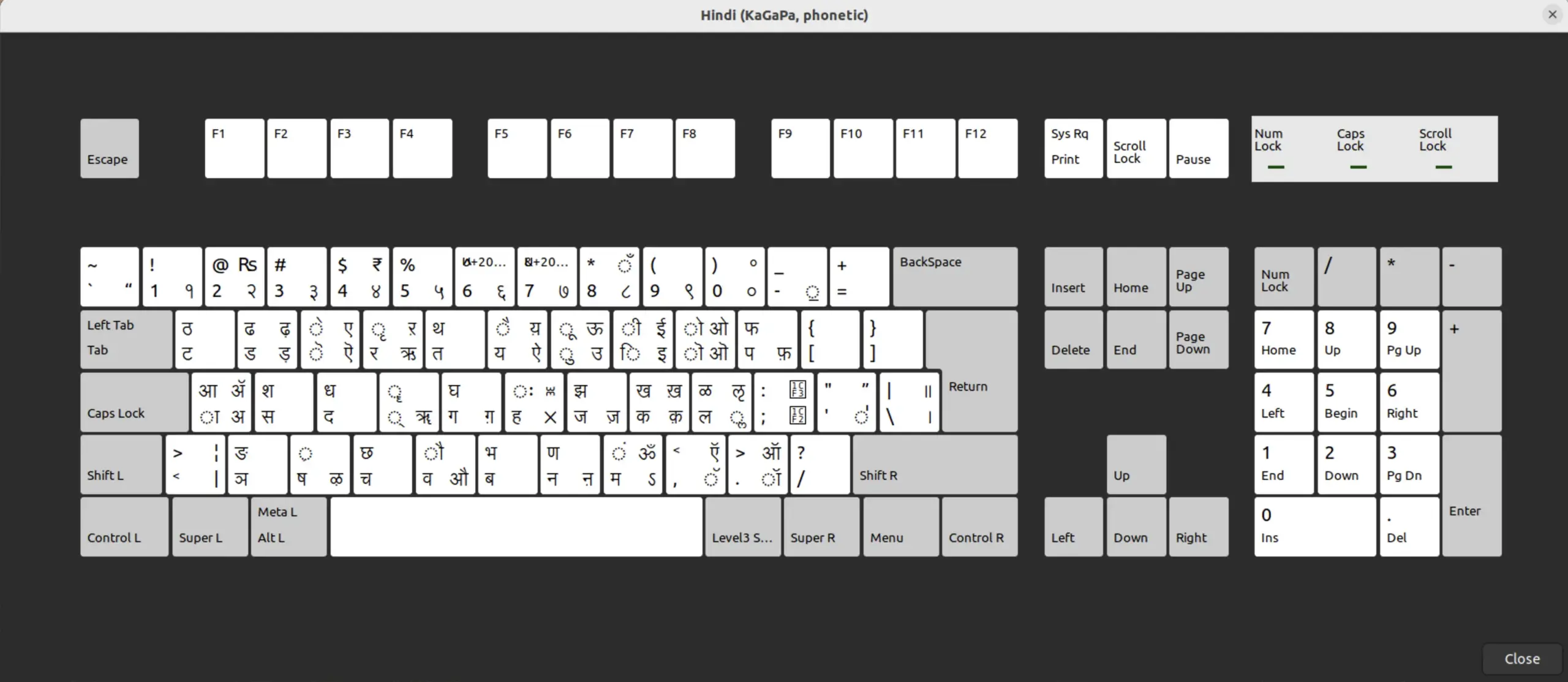 Linux - Keyboard - Hindi (KaGaPa, phonetic)