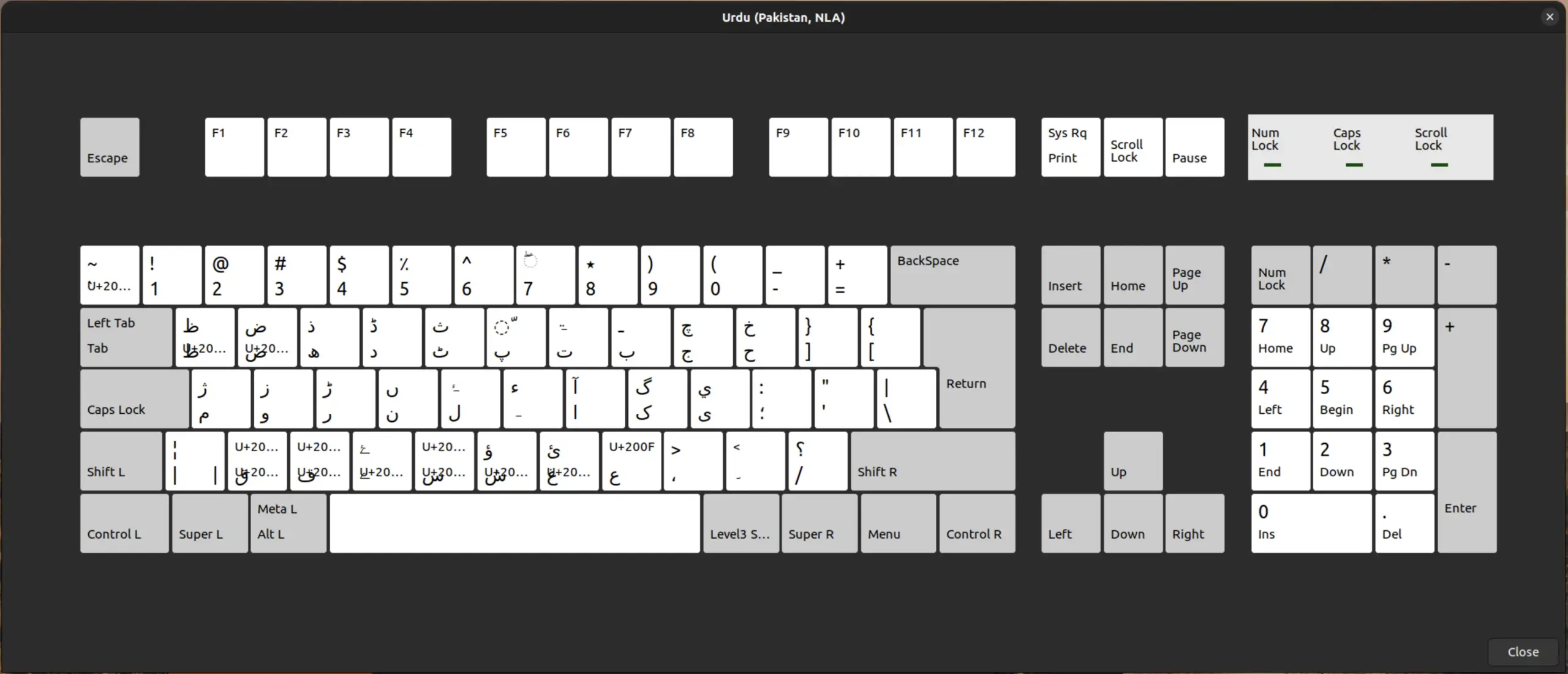 Linux - Keyboard Layout of Urdu (Pakistan, NLA)