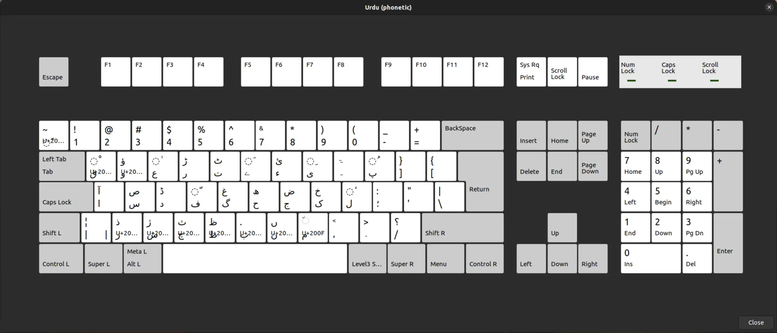 Linux - Keyboard Layout of Urdu (phonetic)