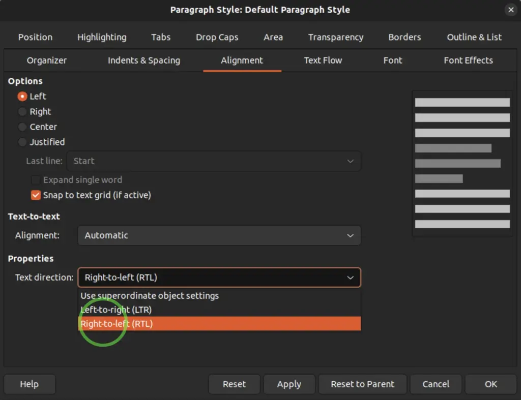 Paragraph Settings in LibreOffice