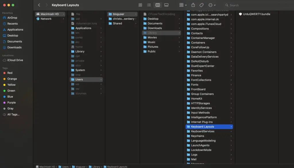 Location of the folder Keyboard Layouts in macOS