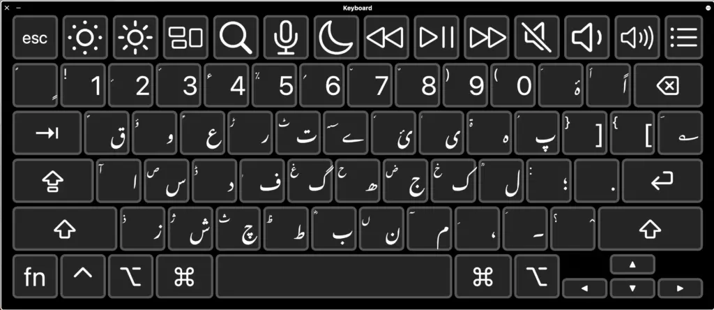 Keyboard Viewer showing the keyboard Urdu - QWERTY in mac OS