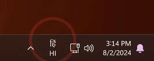 Language menu in taskbar in Windows 11